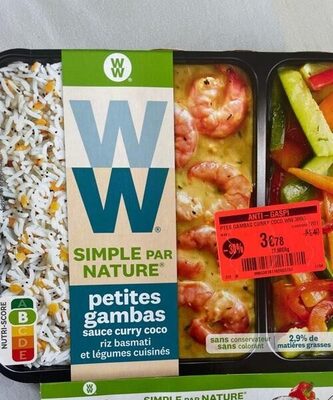 Gambas curry coco riz légumes