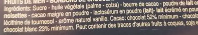 Belgian seashells ingredients label