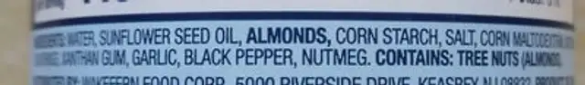 Vegan Alfredo With Almond Paste ingredients label