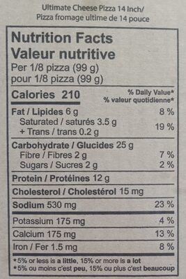 Ultimate Cheese Pizza nutrition facts table