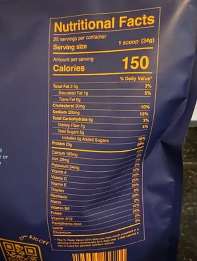 Protein Powder nutrition facts table