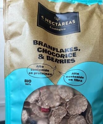 Copos de trigo integrales extrusionados arroz hinchado cacao y frutos rojos