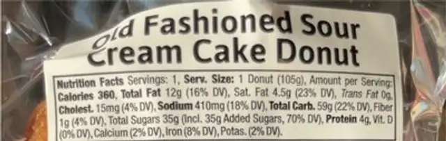 Wawa Donut nutrition facts table