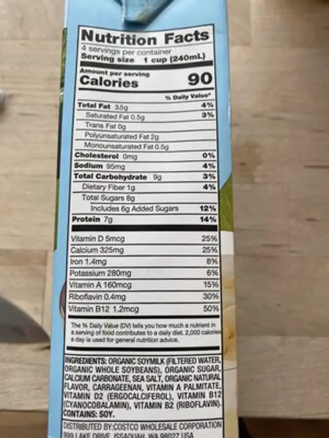 Unknown nutrition facts table