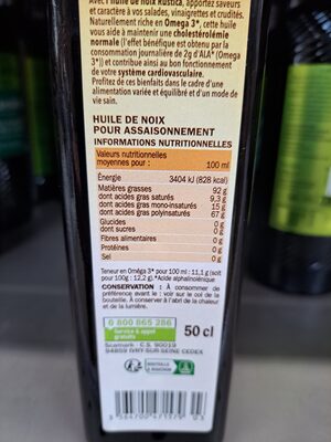 Huile de noix ingredients label