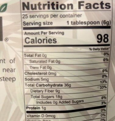 Refreshingly Sweet Tea nutrition facts table