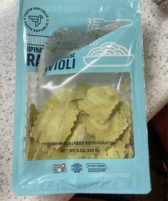 Gluten free spinach and cheese ravioli front packaging