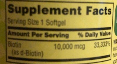 Hair, Skin & Nails nutrition facts table