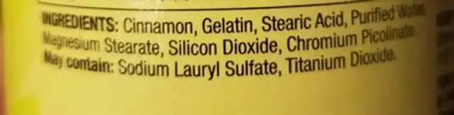 Spring Valley Cinamom ingredients label