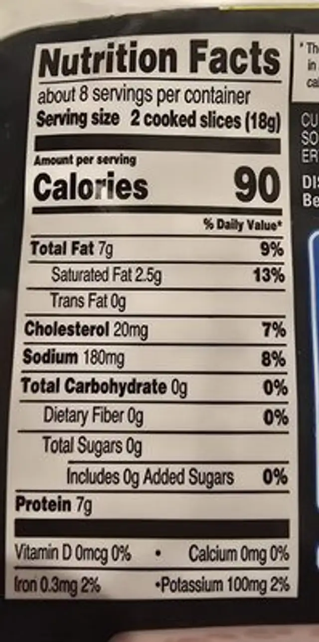 Naturally Hickory Smoked Lower Sodium Bacon nutrition facts table