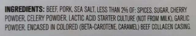 Original Mini Beef & Pork Sticks ingredients label