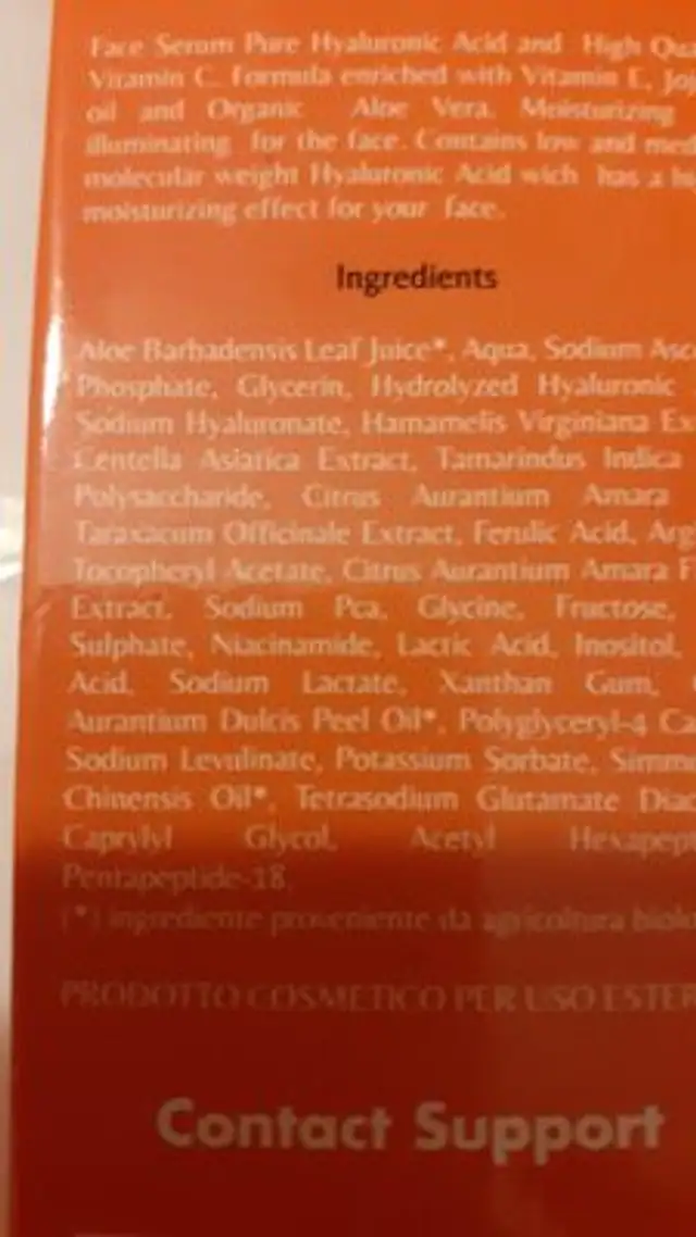 Florence Facial serum ingredients label
