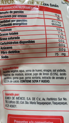 Mayonesa con Limón ingredients label