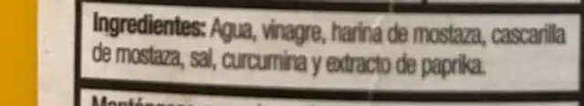 Mostaza ingredients label