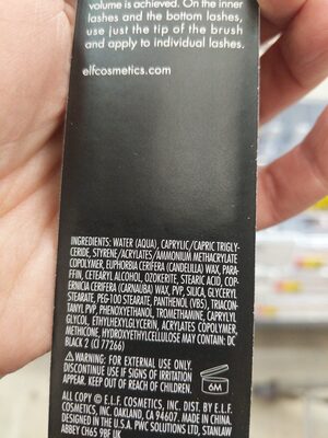 mascara ingredients label