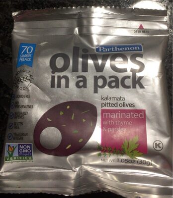 Kalamata Pitted Olives Marinated With Thyme & Parsley