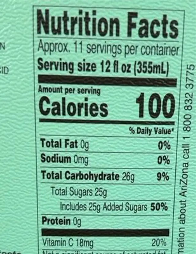 Green Tea With Ginseng And Honey nutrition facts table