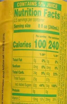 Arizona Mucho Mango nutrition facts table