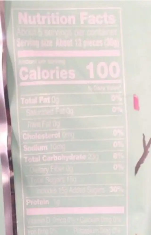 Green tea fruit snacks nutrition facts table
