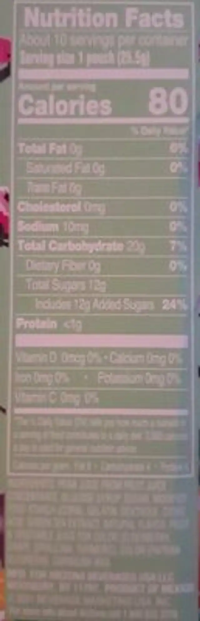 Green Tea Fruit Snacks nutrition facts table