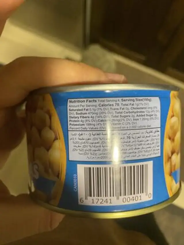 Kasih CHICKPEAS nutrition facts table