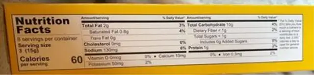 Breadsticks nutrition facts table