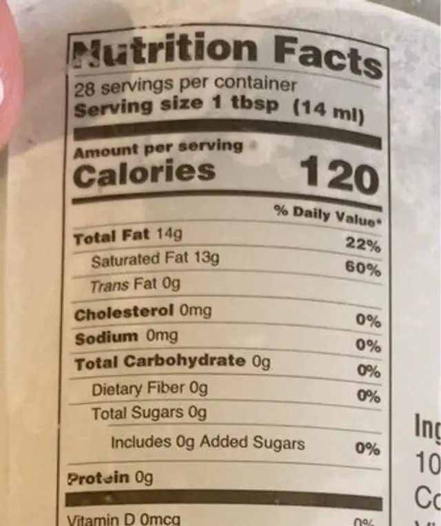 Virgen coconut oil nutrition facts table