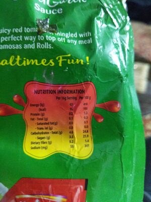 Ketchup nutrition facts table