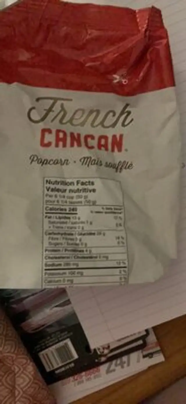 Popcorn nutrition facts table