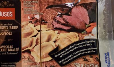 Slow cooked, braised Beef au jus with vegetables and spices wrapped in thin veil pasta front packaging