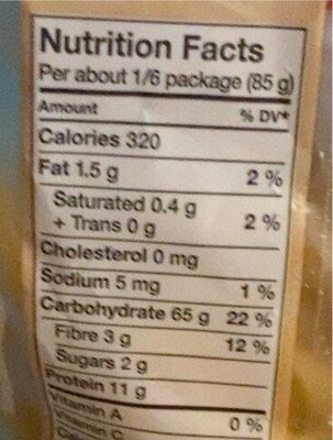 Penne rigate nutrition facts table