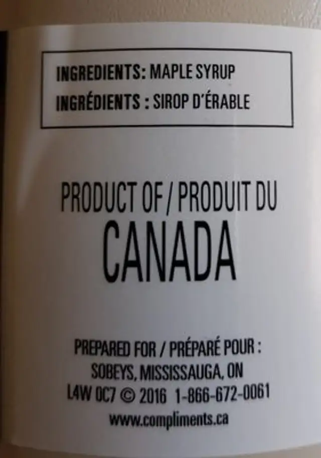Sirop D?érable Canadien Pur à 100 % - Ambré ingredients label