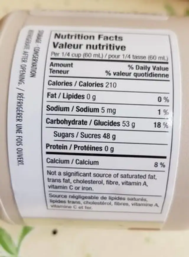 Sirop D?érable Canadien Pur à 100 % - Ambré nutrition facts table