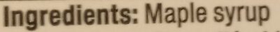 Maple Syrup ingredients label