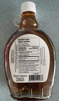 Maple Syrup nutrition facts table