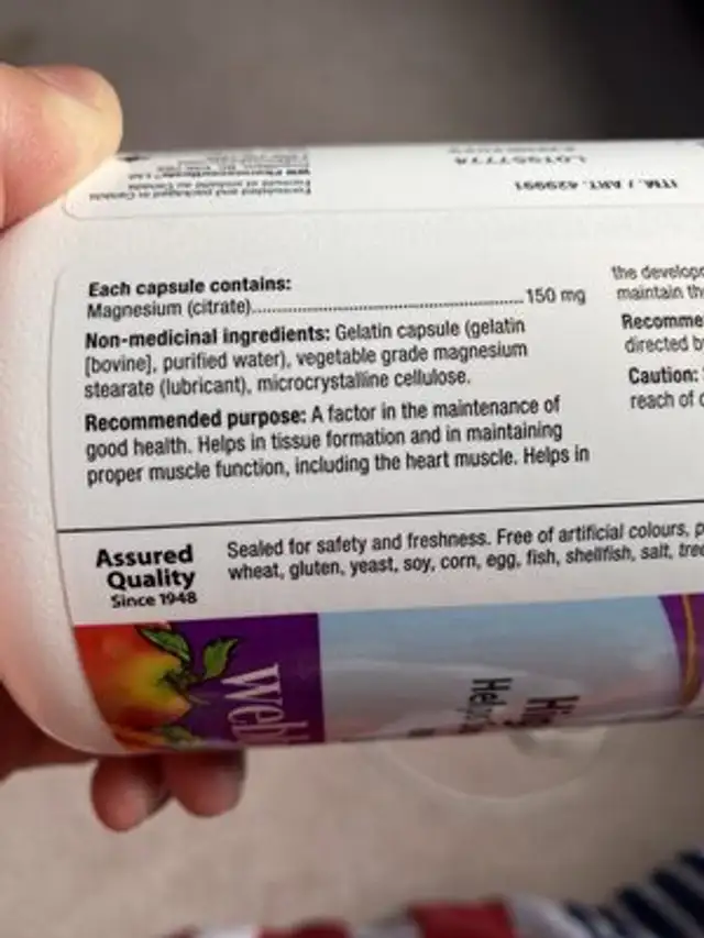 Citrate de magnésium ingredients label