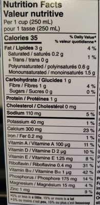So Nice Organic Almond Unsweetened Vanilla nutrition facts table