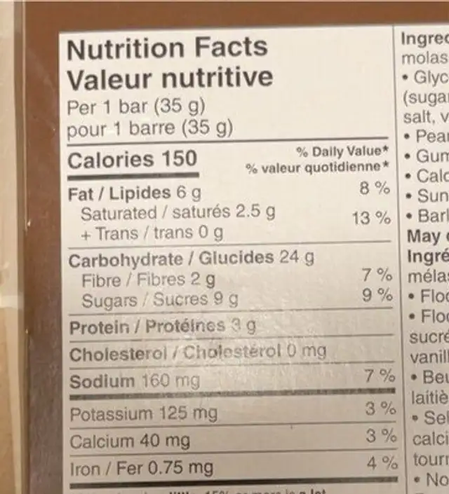 sweet&salty peanut butter & chocolate nutrition facts table
