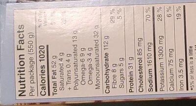 Frites et poisson à l'anglaise sauvage nutrition facts table