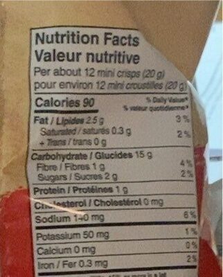 mini crisp ketchup nutrition facts table