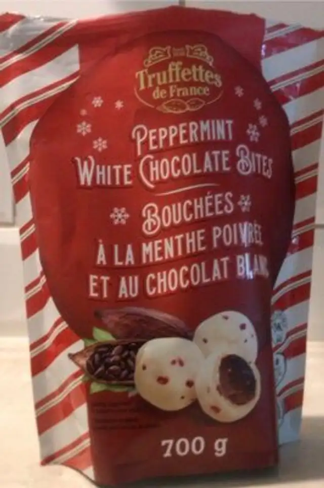 Pepermint white chocolate bites front packaging