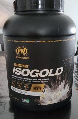 Isogold Vanilla whey protein front packaging