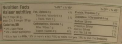 Dill Pickle Hummus nutrition facts table