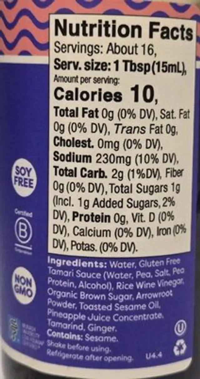 Teriyaki Sauce & Marinade nutrition facts table
