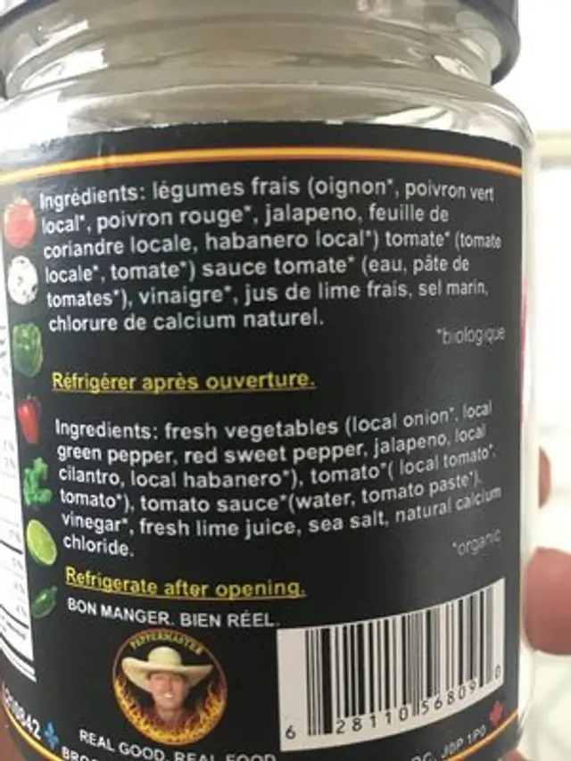 Salsa ingredients label