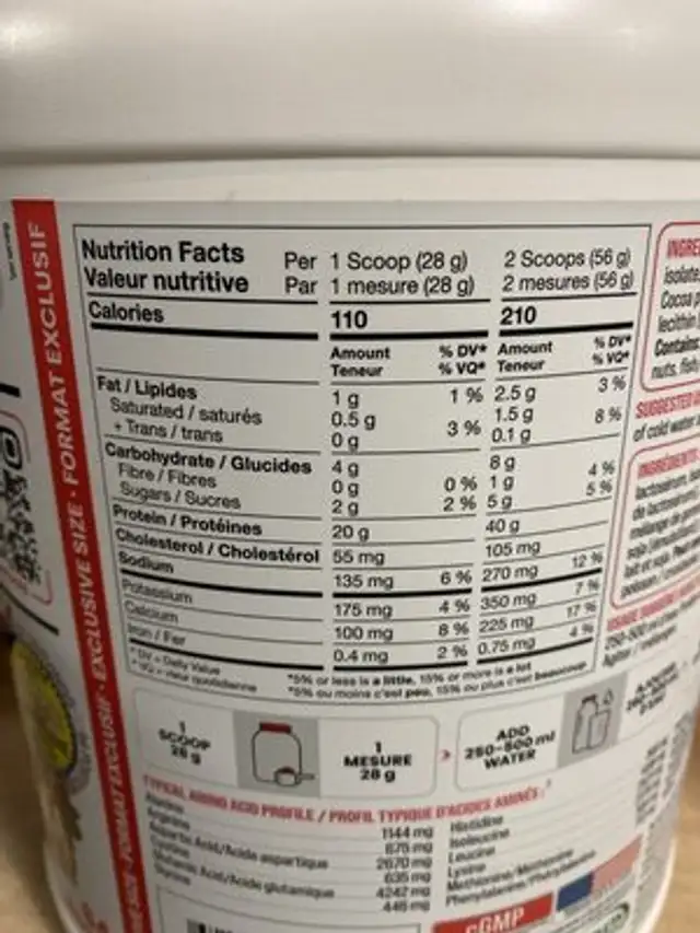 Whey Protein Boston Cream nutrition facts table