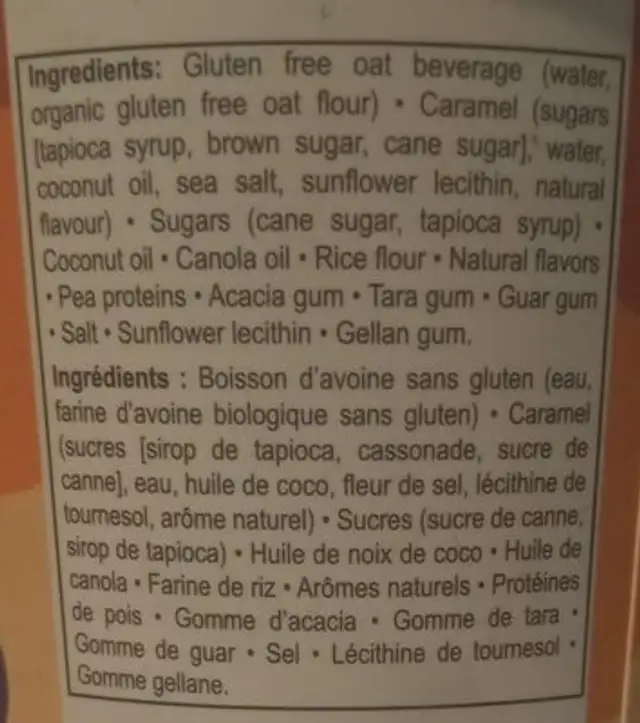 Salted Caramel Frozen Dessert ingredients label