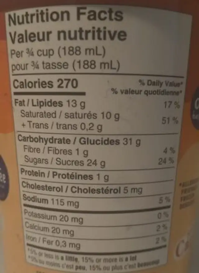 Salted Caramel Frozen Dessert nutrition facts table