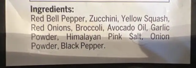 Fire Roasted Primavera Mistura ingredients label