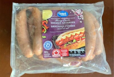 Honey garlic smoked sausage fully cooked front packaging